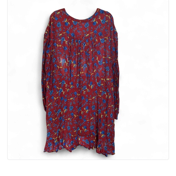 Free People Red and Blue Floral Long Sleeve Dress tunic  XL - Picture 7 of 8